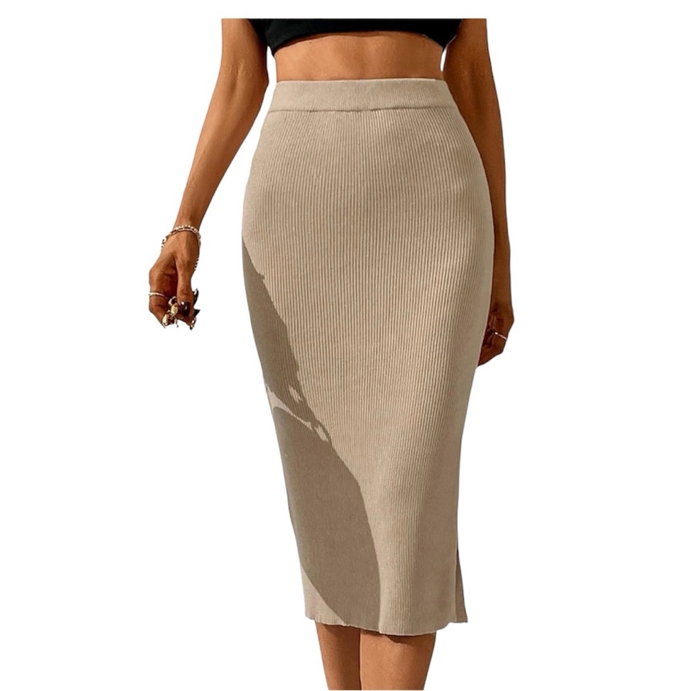 Ribbed Midi Pencil Skirt